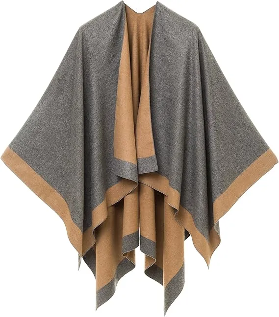 Brown-Black Luxurious Knit Sweater Poncho Cardigan