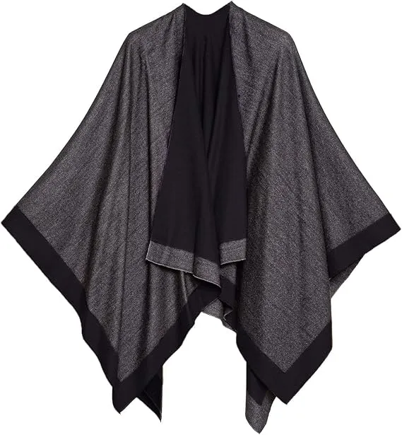 Brown-Black Luxurious Knit Sweater Poncho Cardigan