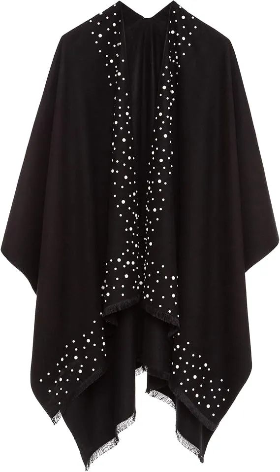 Brown-Black Luxurious Knit Sweater Poncho Cardigan