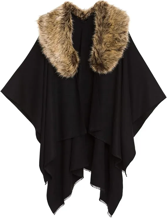 Brown-Black Luxurious Knit Sweater Poncho Cardigan
