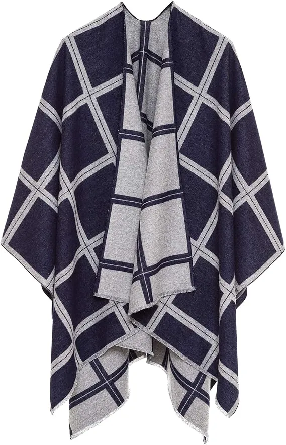 Brown-Black Luxurious Knit Sweater Poncho Cardigan