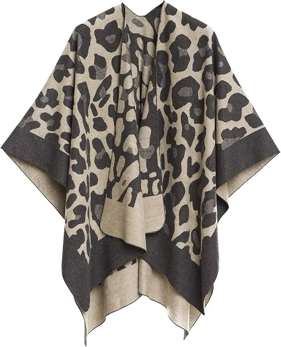 Brown-Black Luxurious Knit Sweater Poncho Cardigan