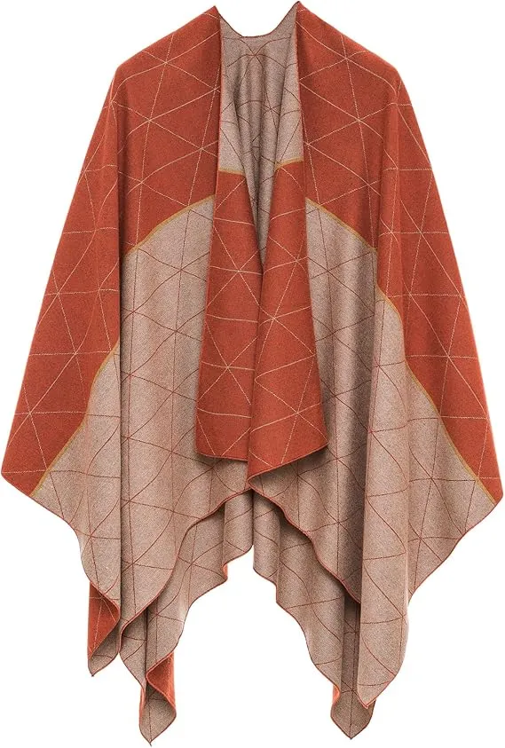 Brown-Black Luxurious Knit Sweater Poncho Cardigan