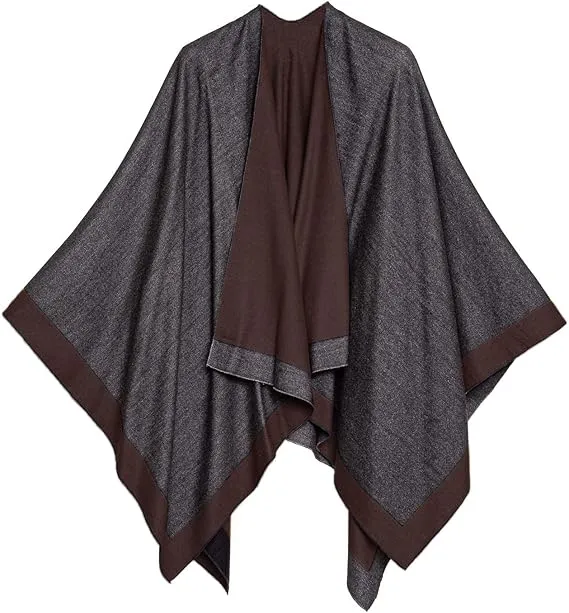 Brown-Black Luxurious Knit Sweater Poncho Cardigan