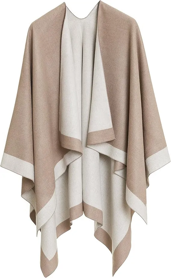 Brown-Black Luxurious Knit Sweater Poncho Cardigan
