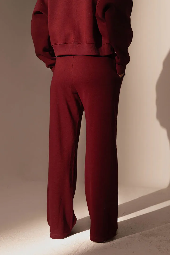 Burgundy Wide-leg Sweatpants