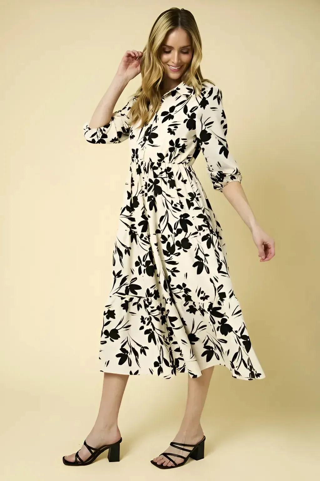 BUTTON DOWN TIERED FLORAL PRINT DRESS