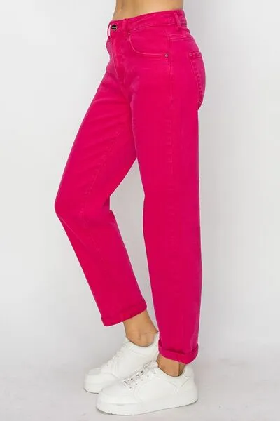 Cheyenne High Waist Rolled Hem Straight Jeans