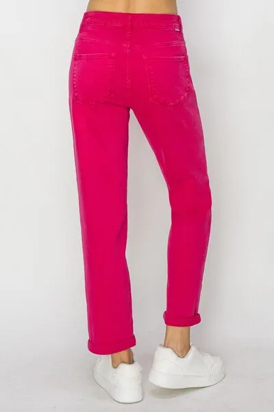 Cheyenne High Waist Rolled Hem Straight Jeans