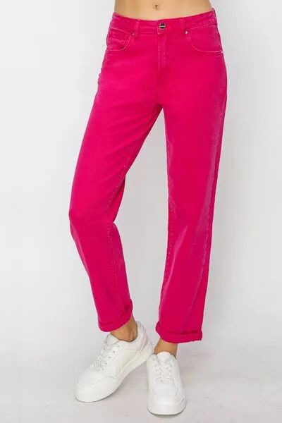 Cheyenne High Waist Rolled Hem Straight Jeans