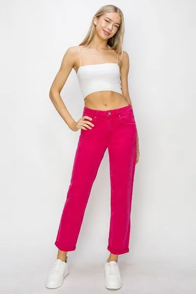 Cheyenne High Waist Rolled Hem Straight Jeans