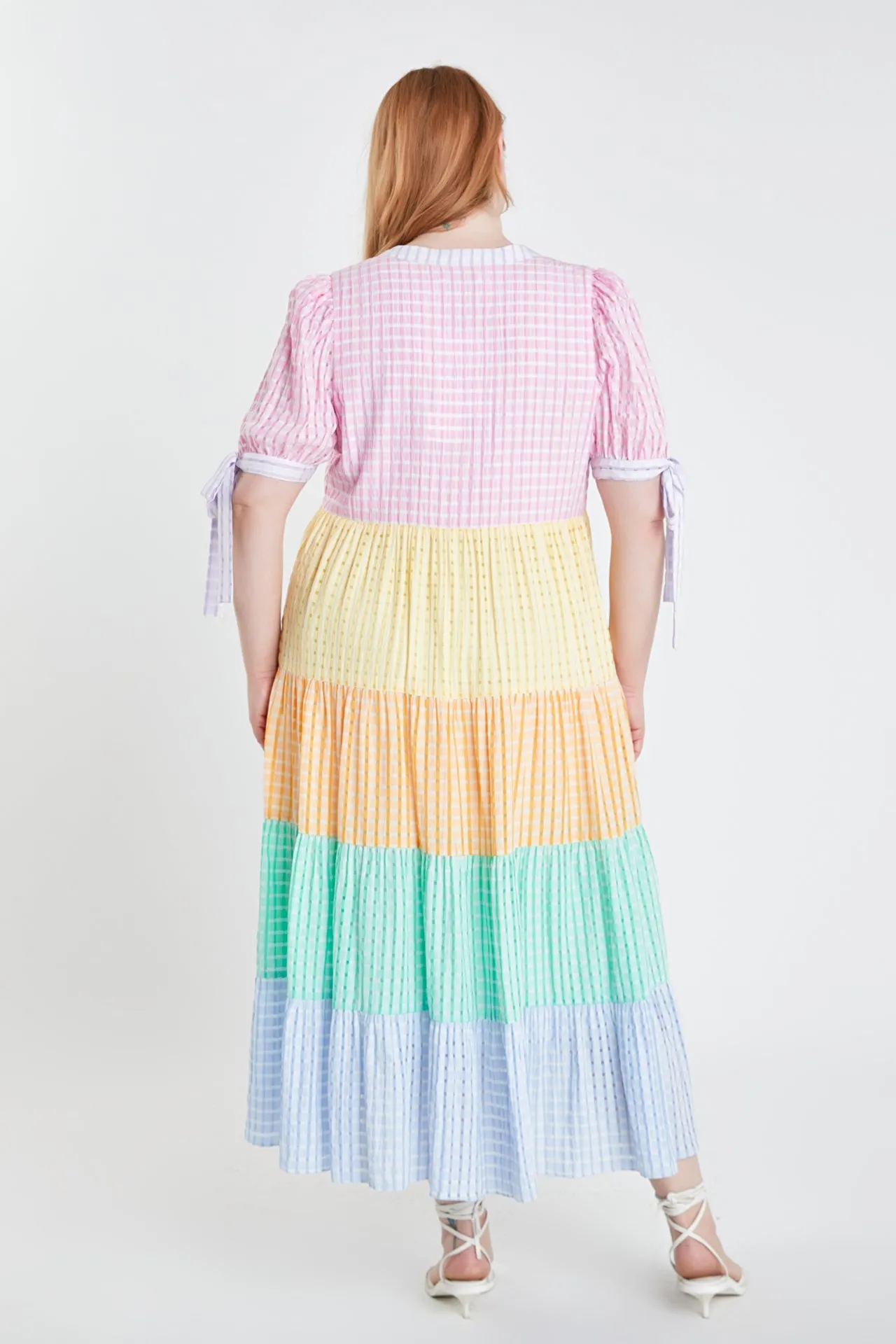 Colorblock Bow Tie Sleeve Maxi Dress