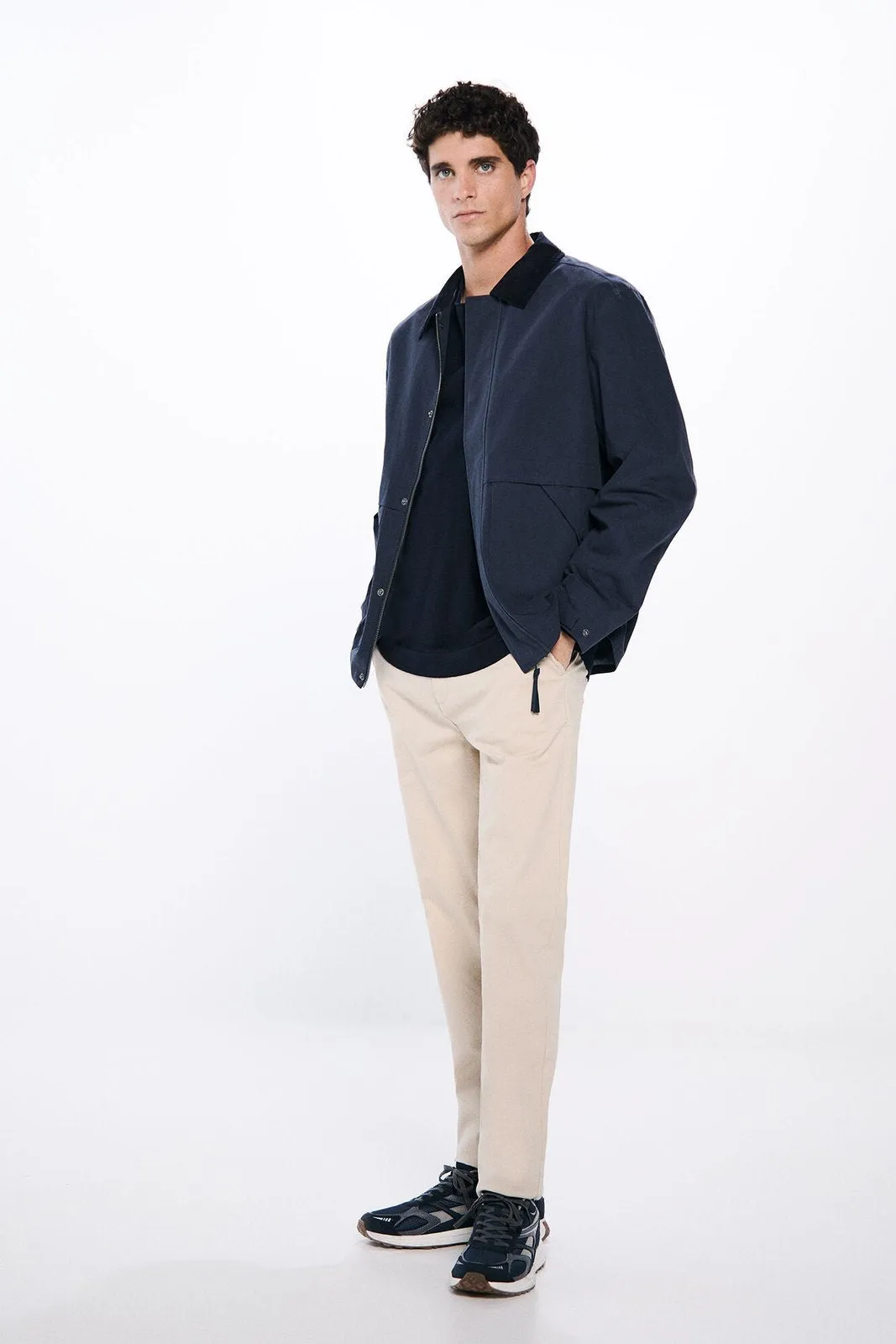 Corduroy Neck Short Parka - Beige