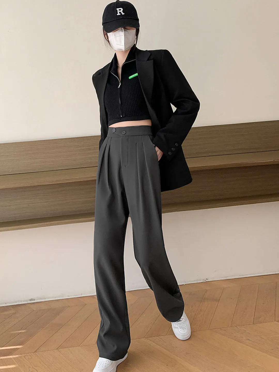 Debby Casual High Waist Pants-Grey