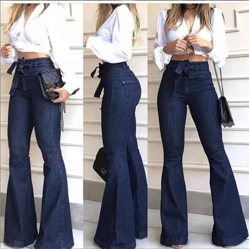 Denim Tie Waist Flare Jeans