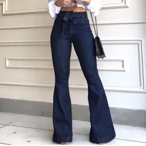 Denim Tie Waist Flare Jeans