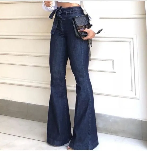 Denim Tie Waist Flare Jeans