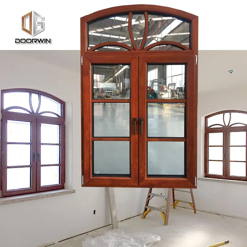 DOORWIN 2021thermal break aluminum french window with red oak wood cladding from inside