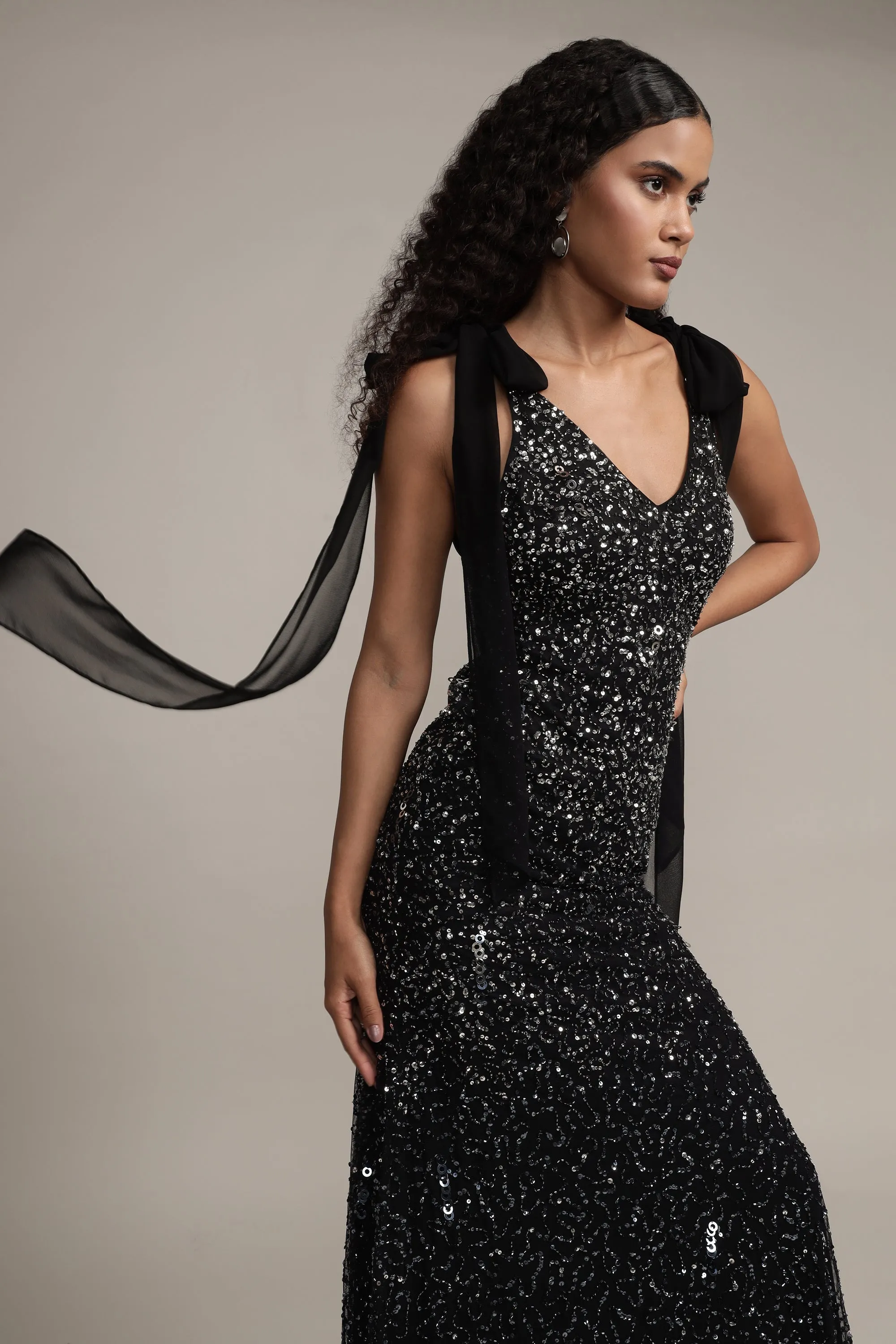 Dream Embellished Maxi Dress in Black