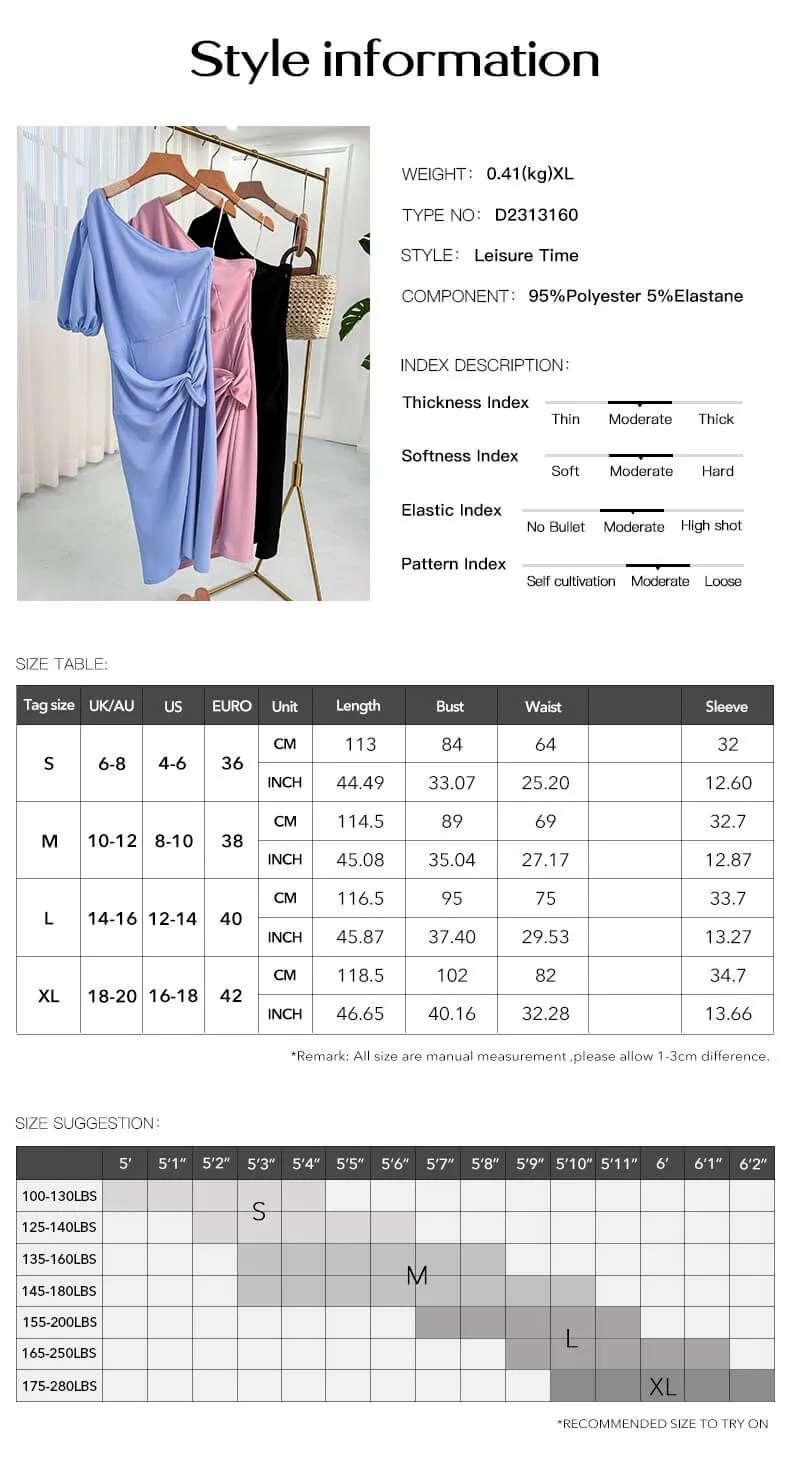 Elegant and Slimming Mid Length Off Shoulder Solid Color Dress