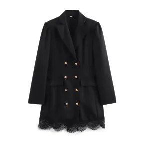Erna Lace Trim Double Breasted Blazer Dress