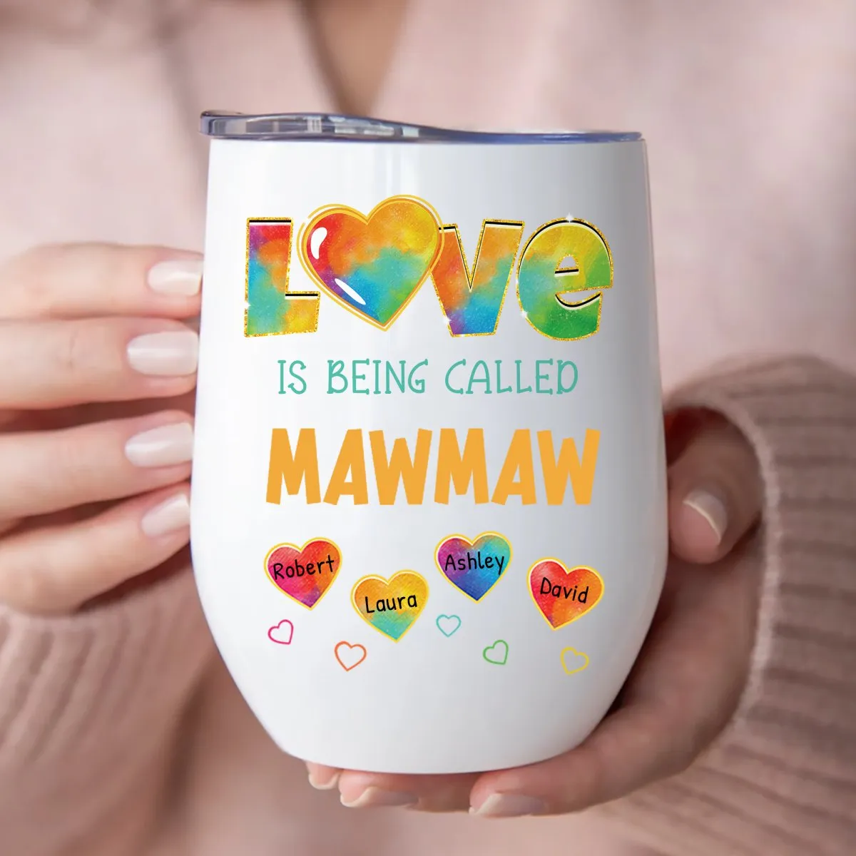 Family - Colorful Pattern Love Is Being Call Grandma - Personalized Wine Tumbler