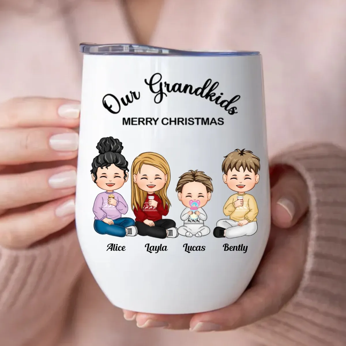 Family - Our Grandkids Merry Christmas - Personalized Wine Tumbler