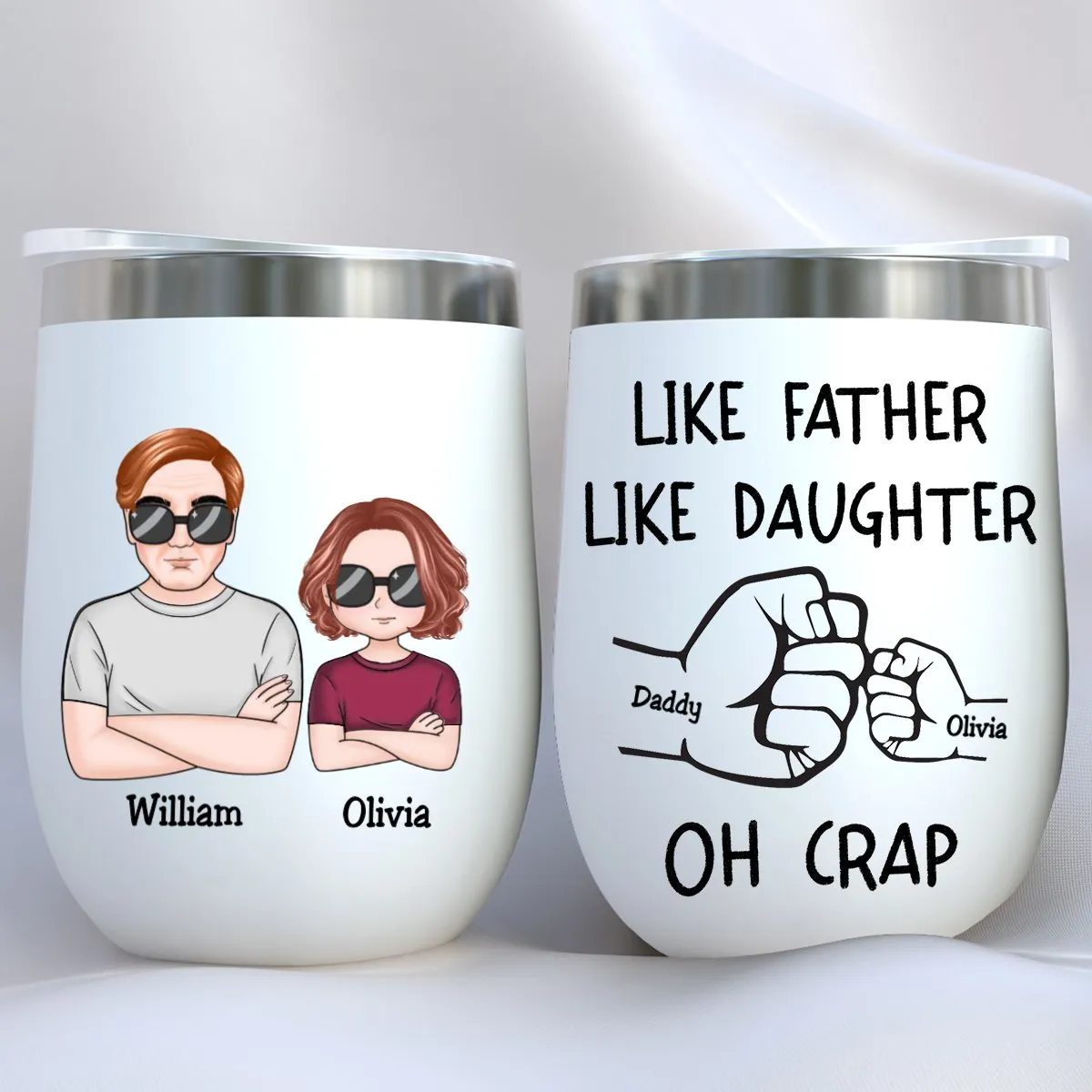 Father's Day - Like Father Like Daughter Fist Bump Handshake - Personalized Wine Tumbler (TT)
