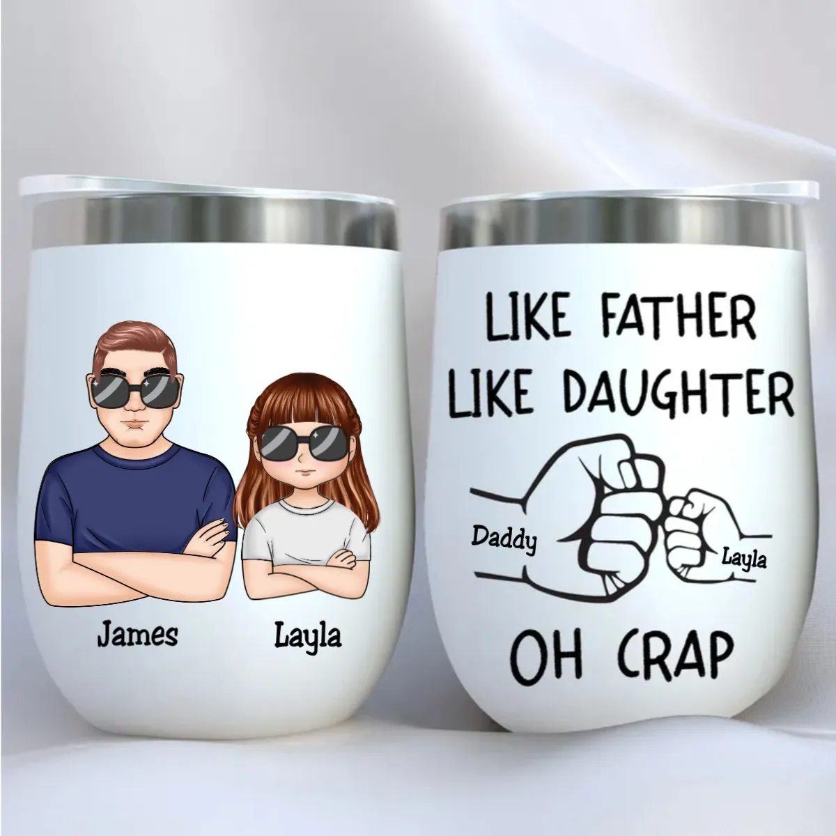 Father's Day - Like Father Like Daughter Fist Bump Handshake - Personalized Wine Tumbler (TT)