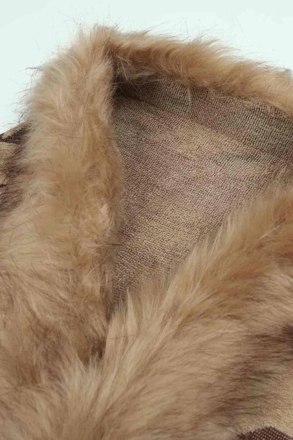 Faux Fur Trim Fringe Houndstooth Poncho