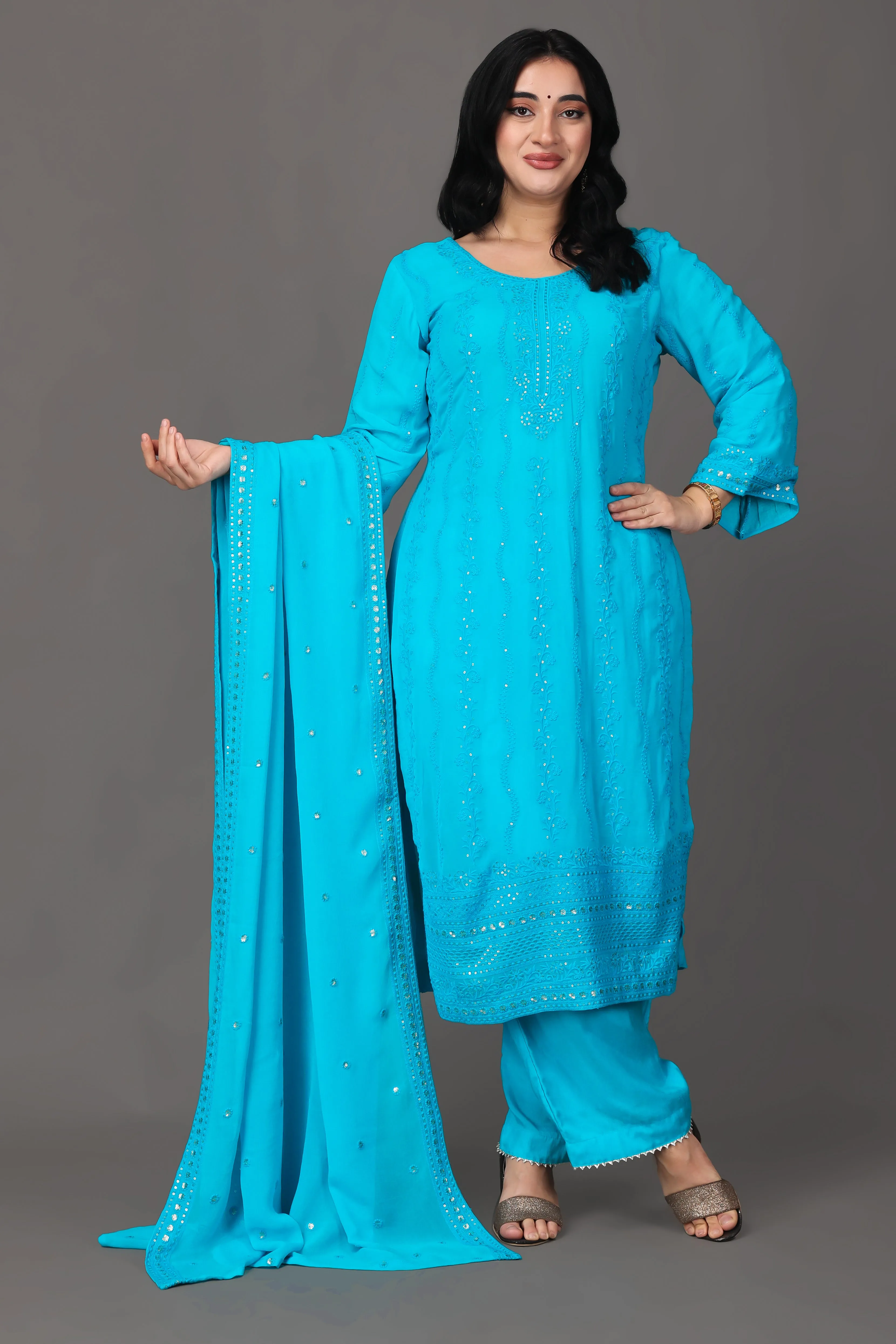 Firozi Accent Sequin Fancy Suit