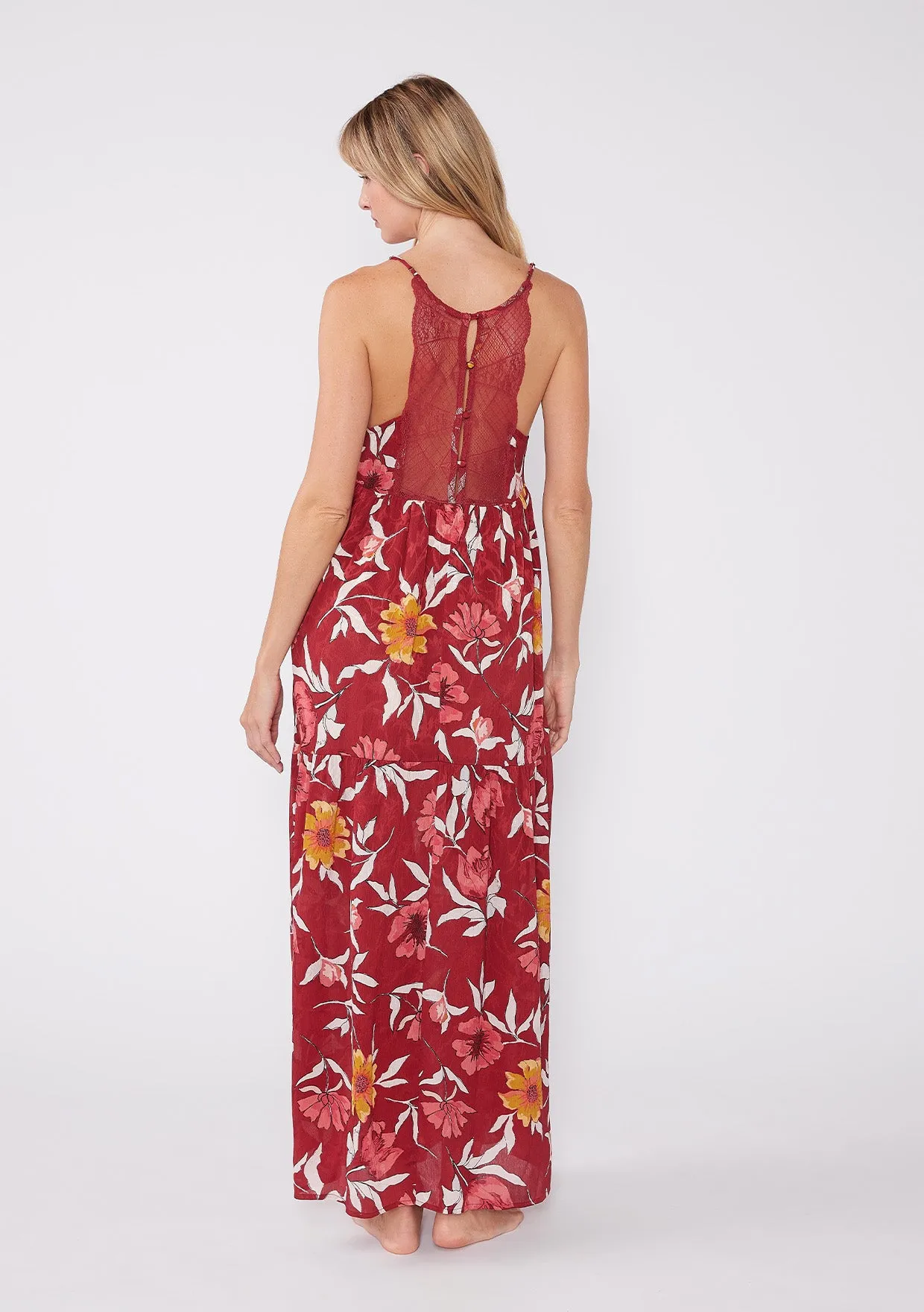Floral Print Sleeveless Tiered Maxi Slip Dress
