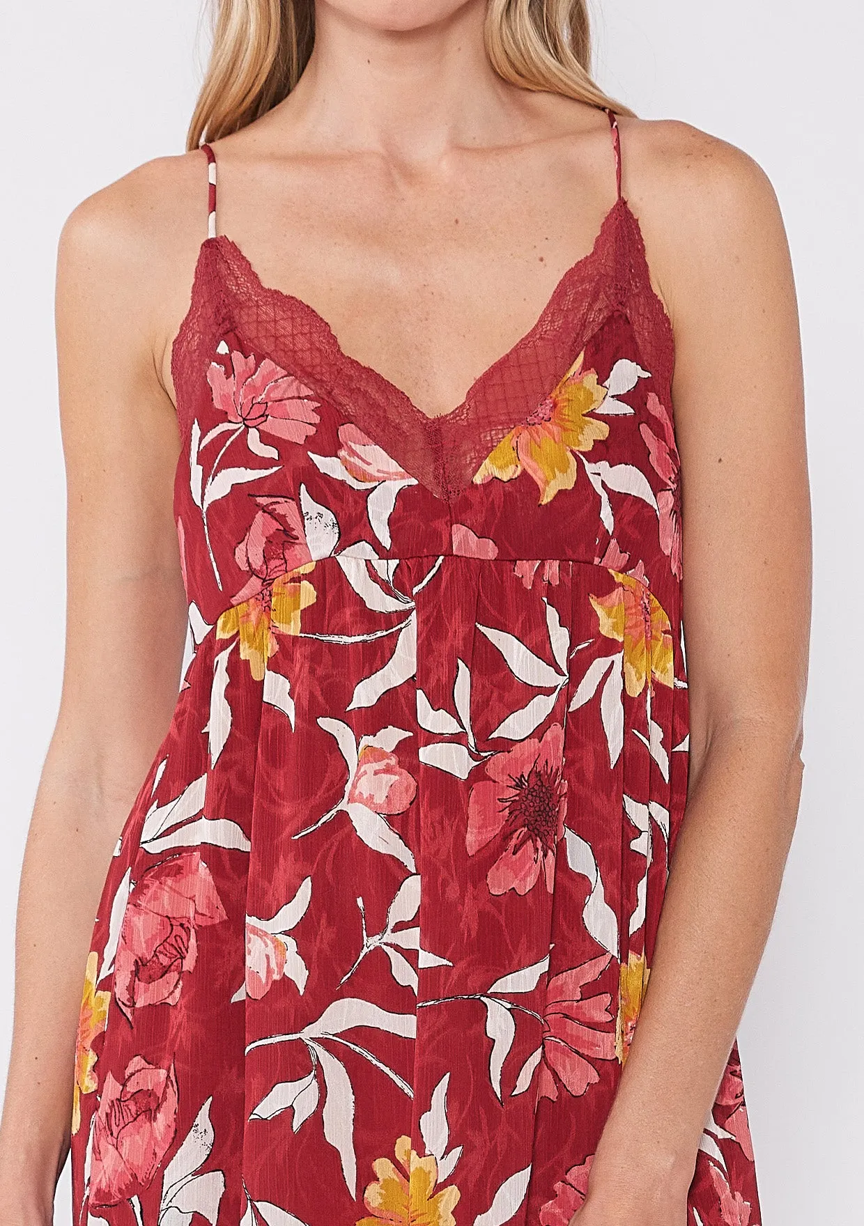 Floral Print Sleeveless Tiered Maxi Slip Dress
