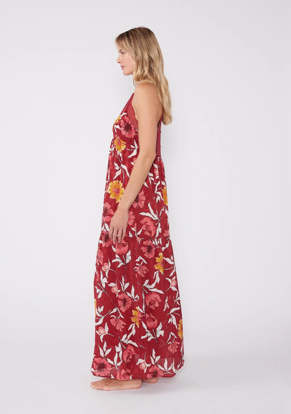 Floral Print Sleeveless Tiered Maxi Slip Dress