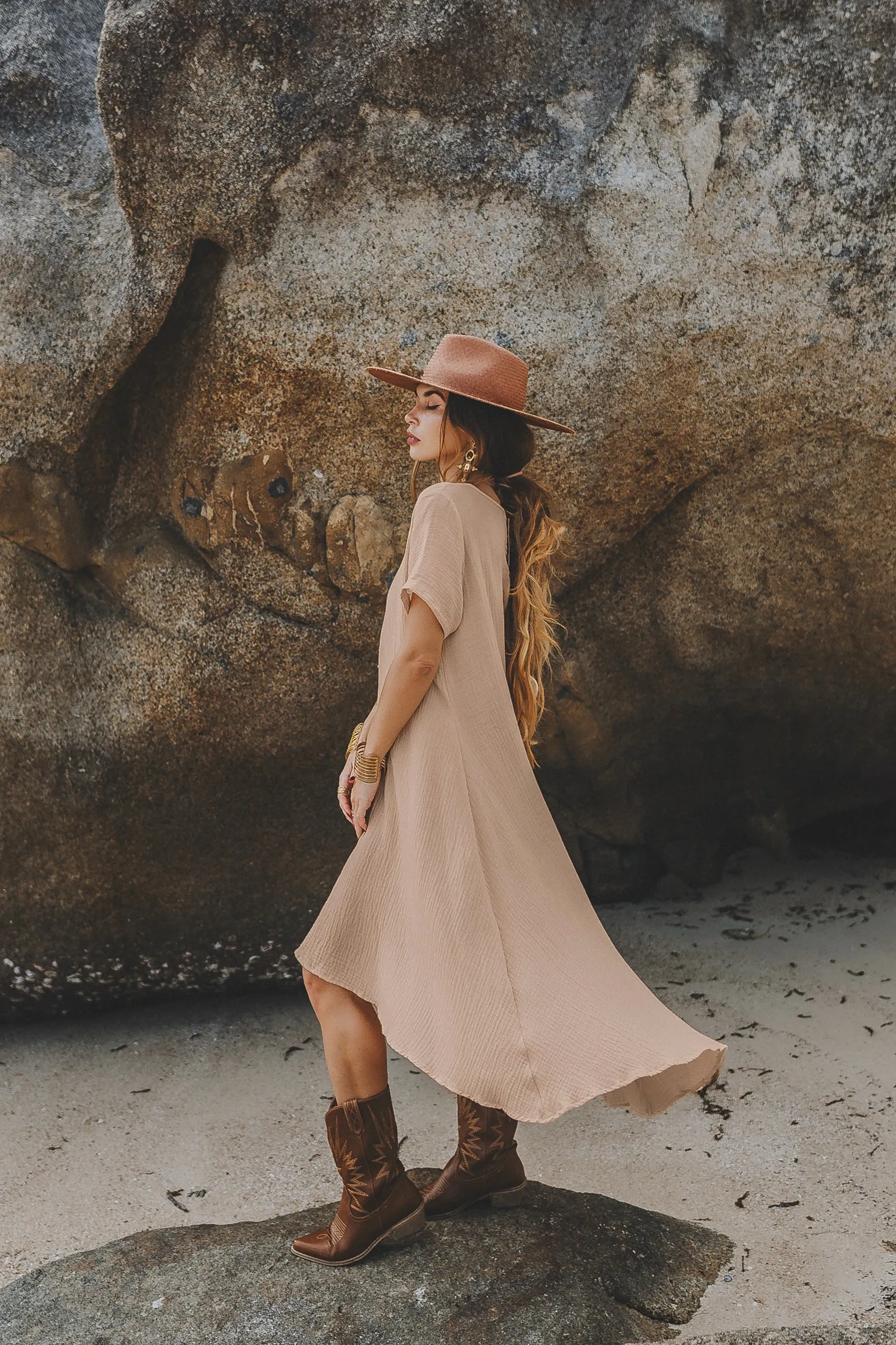 Gauze Cotton Dress Rhea Khaki