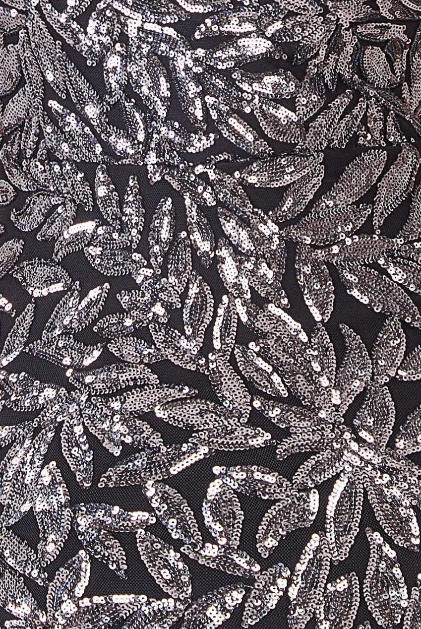 Goddiva Cross Back Diamante Strap Sequin Maxi - Gunmetal