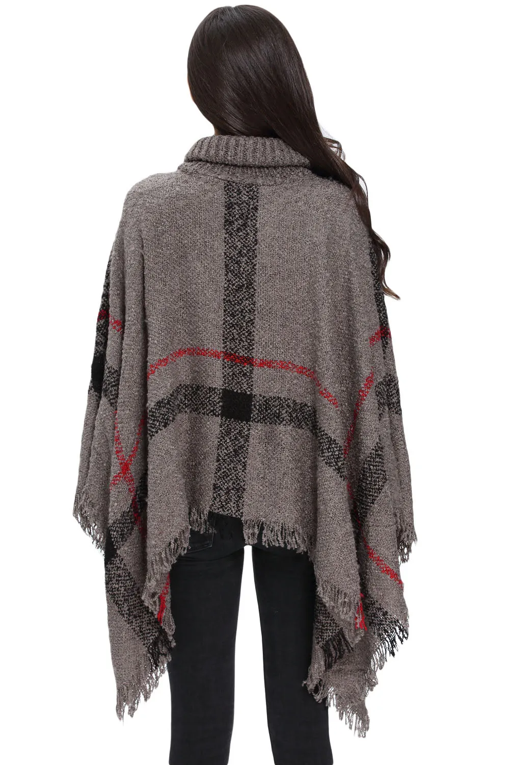 Gray Turtleneck Tassel Cape Sweater