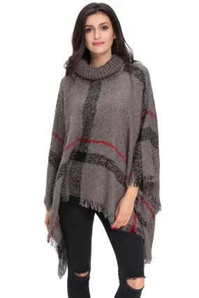 Gray Turtleneck Tassel Cape Sweater