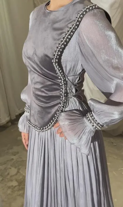 Grey Chiffon Design Long Dress