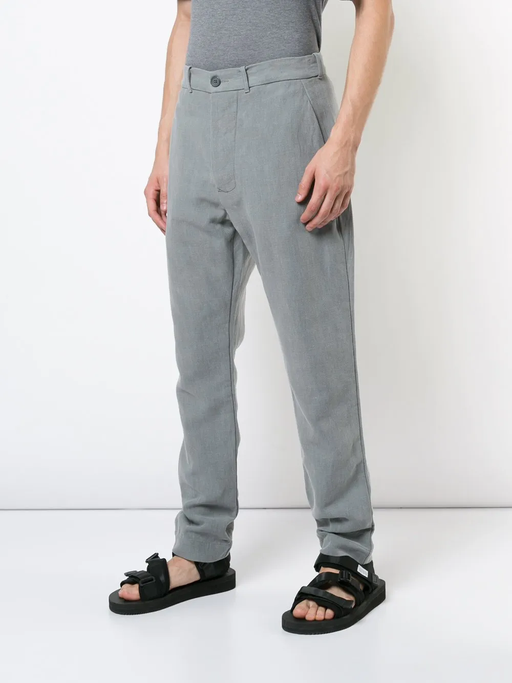 Grey Cotton Linen Straight Leg Pant