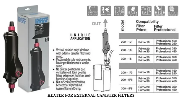 HEATER FOR EXTERNAL CANISTER FILTERS