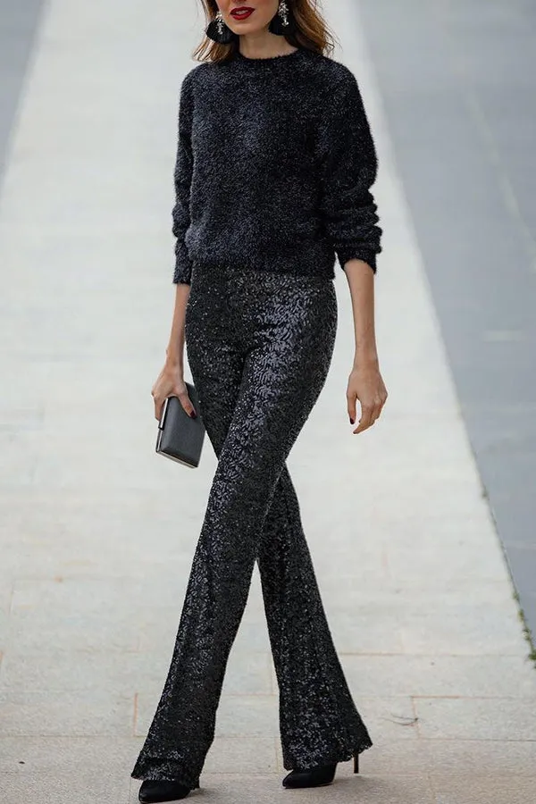 High Rise Elastic Waist Flare Pants