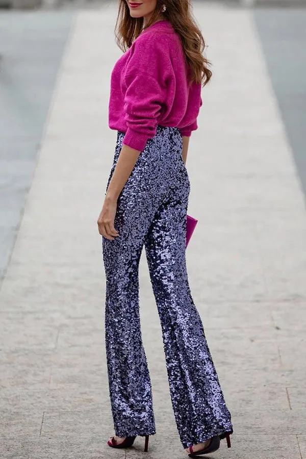 High Rise Elastic Waist Flare Pants