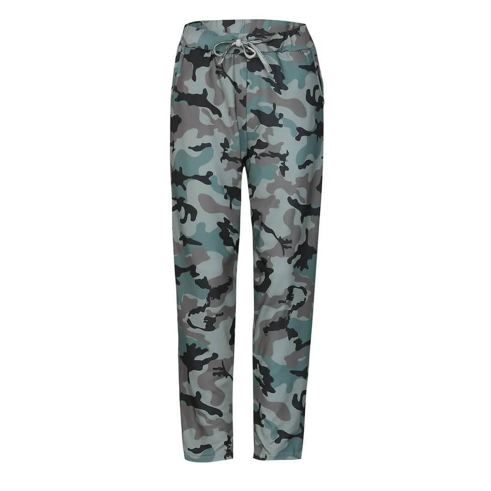 High Waist Camouflage Elastic Waist Elastic Ankle Pants