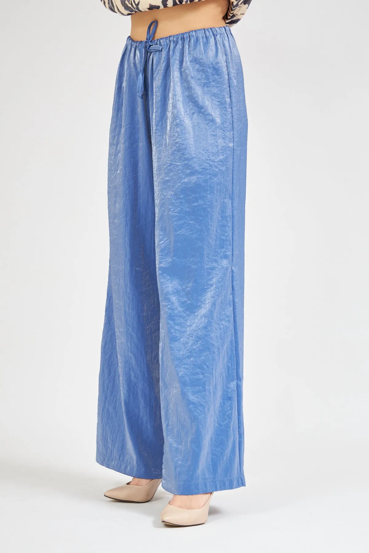 High Waist Shiny Trousers Blue