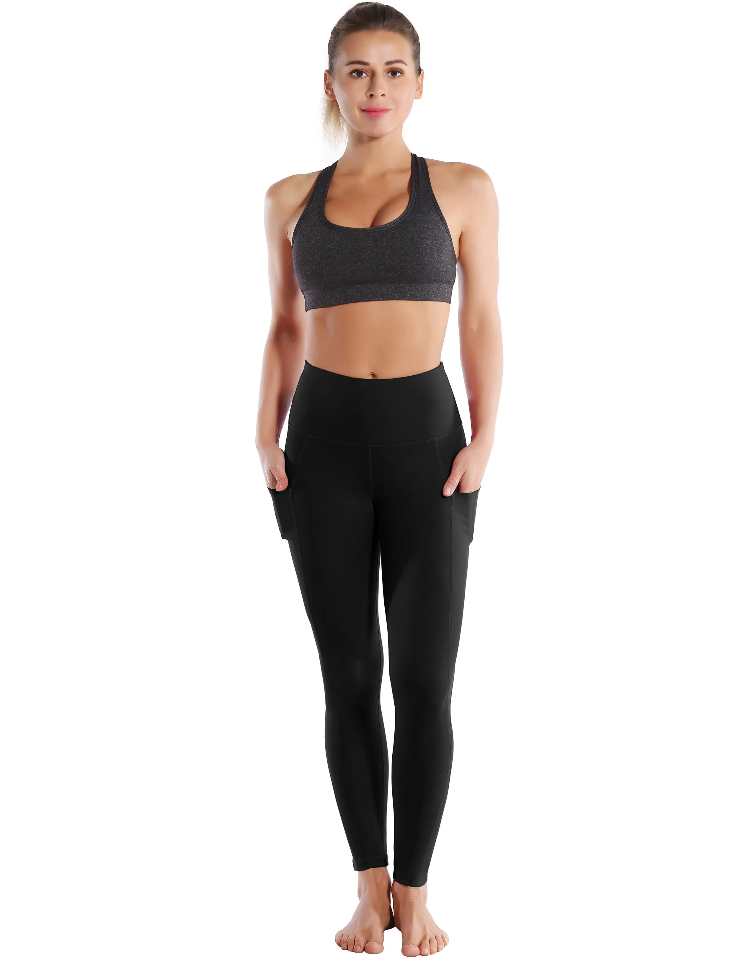 High Waist Side Pockets Running Pants jetblack_Running