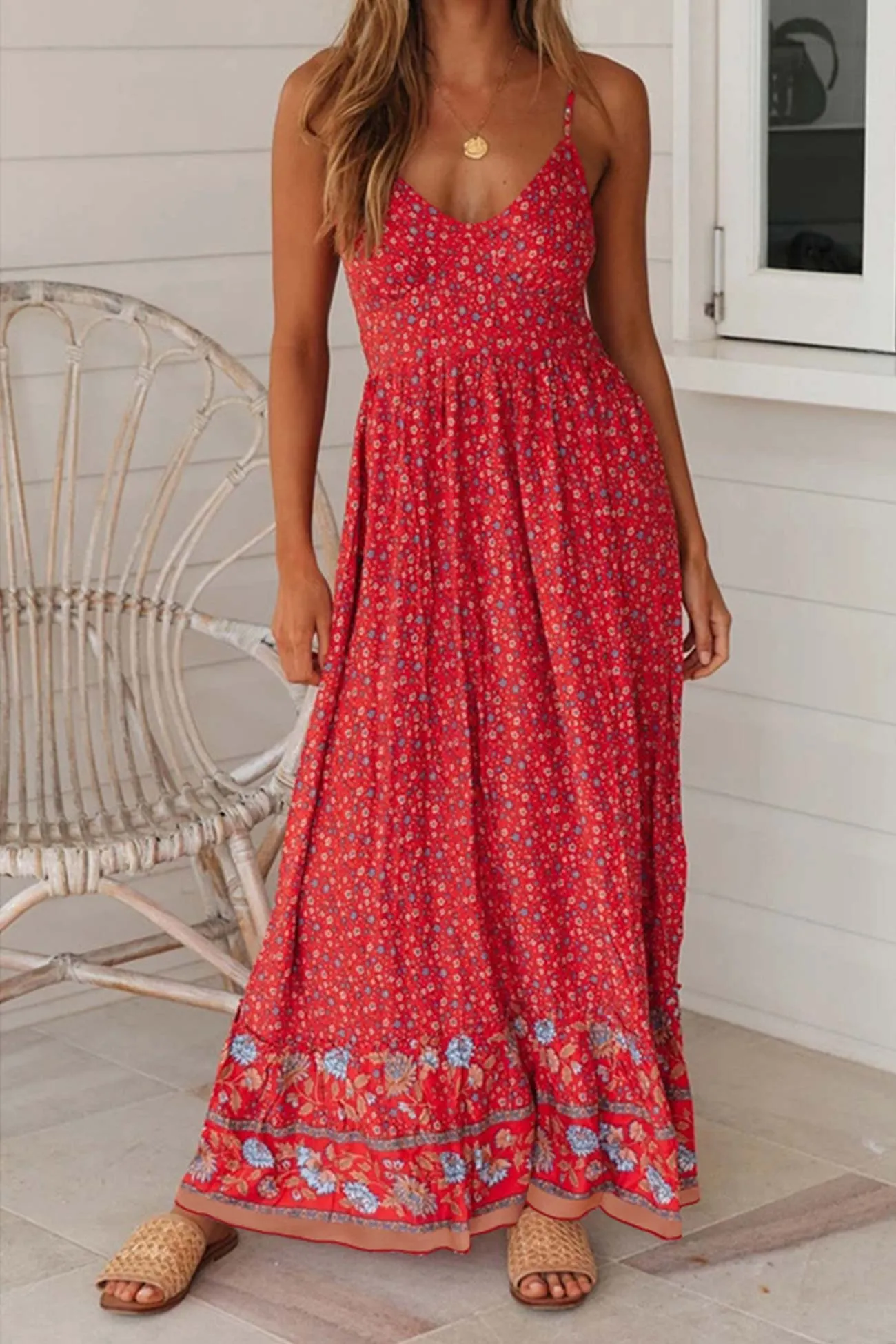 Ivyshape | Bohemian V-Neck Floral Maxi Dress
