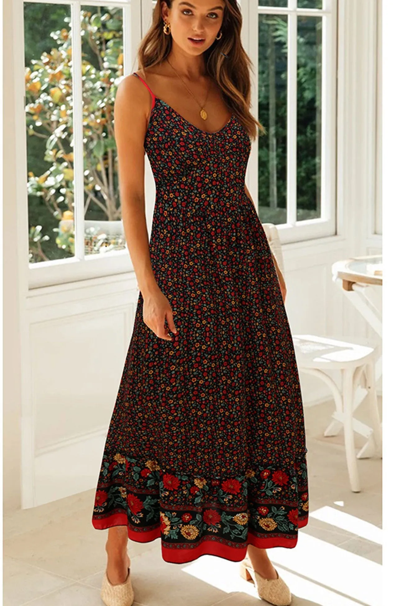Ivyshape | Bohemian V-Neck Floral Maxi Dress