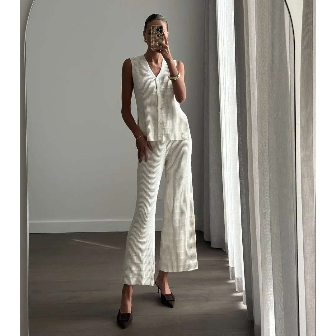 JANA Beige High Waist Knitted Wide Leg Pants