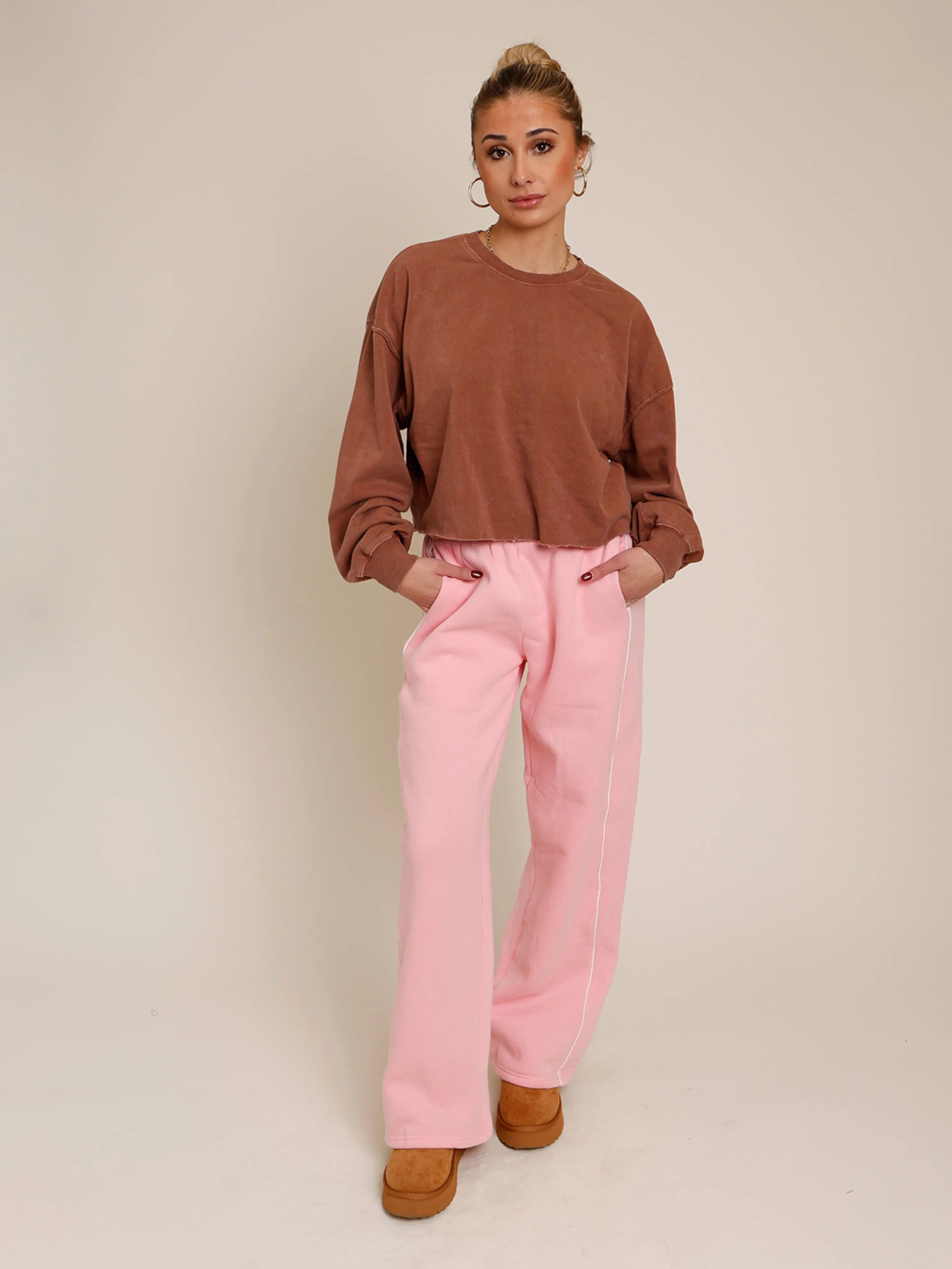 KELSIE ESSENTIAL FLEECE STRAIGHT SWEATPANTS X PINK